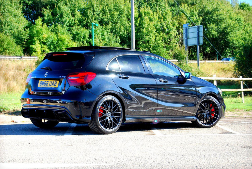View MERCEDES-BENZ A CLASS 2.0 A45 AMG 4MATIC - Pan Roof, Sports Exhaust, Premium and Night Pack, Nav. 51k. FSH. Black - SOLD