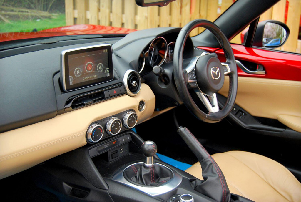 View MAZDA MX-5 2.0 SkyActiv-G Sport Nav - 28,900 miles - 2 Owners - Sand Leather, Sat Nav, BOSE - FSH - Red - SOLD